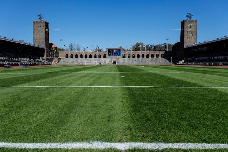 Stockholms Stadion, Fondläktaren med Sofiatornet och Klocktornet i bakgrunden