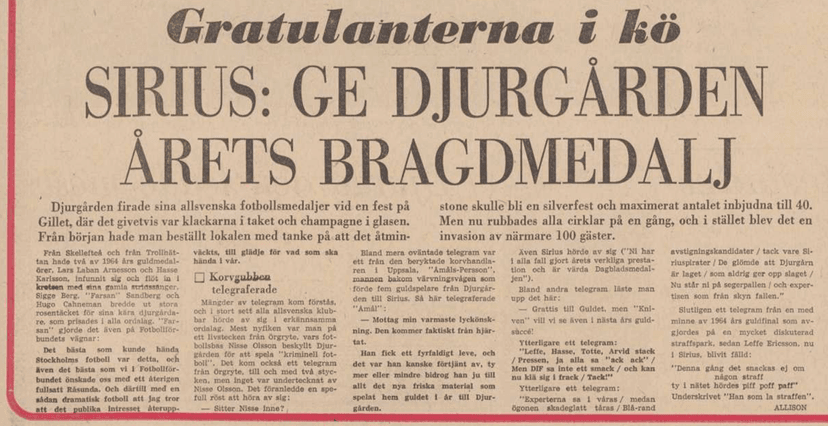 Artikel i DN efter guldet 1964