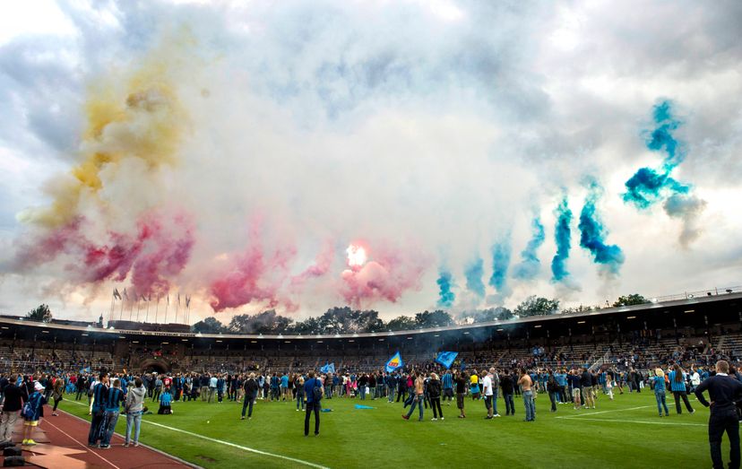 Fyrverkerier på Stockholms Stadion efter sista matchen på arenan mot Östers IF 30 juni 2013.